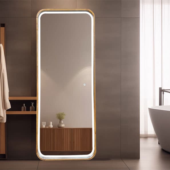 Standspiegel Dora mit LED-​Beleuchtung Echtholz
