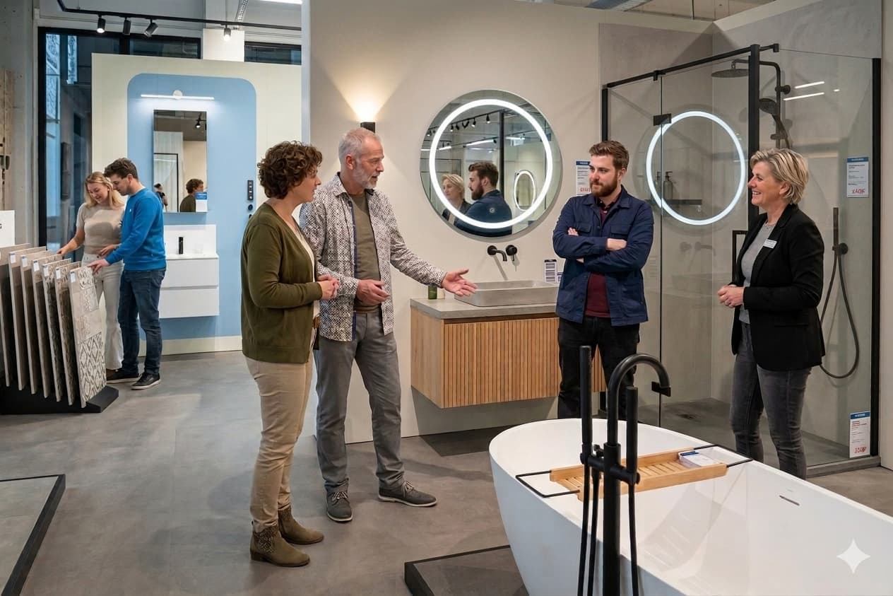 Runder Spiegel in Aluoptik und LED - Beleuchtung