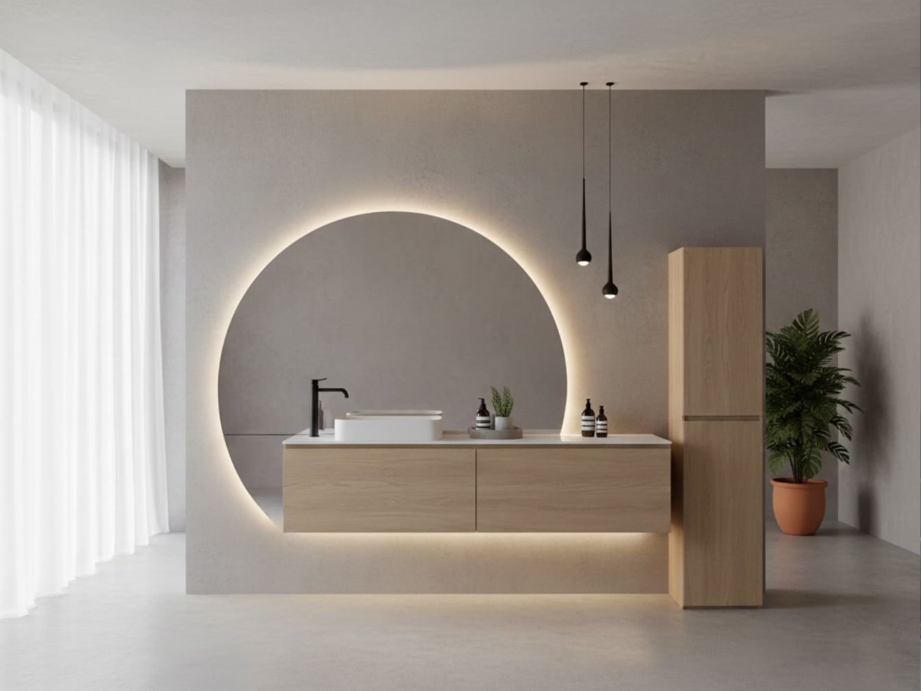 2-teiliger Halber LED-Spiegel mit Beleuchtung