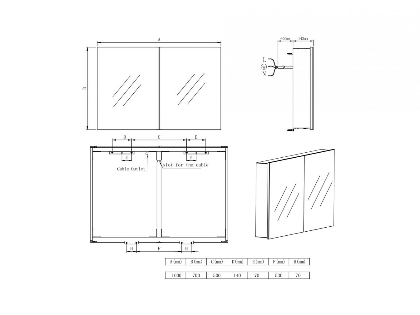 Badezimmerspiegelschrank aus Aluminium Joetem