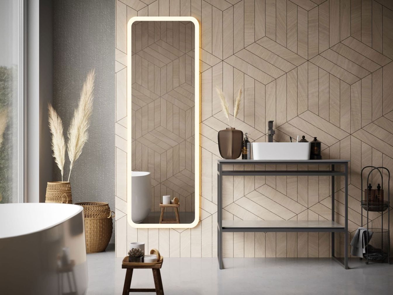 Abgerundeter - Kristallspiegel AGAMEMNON Neutralweiss