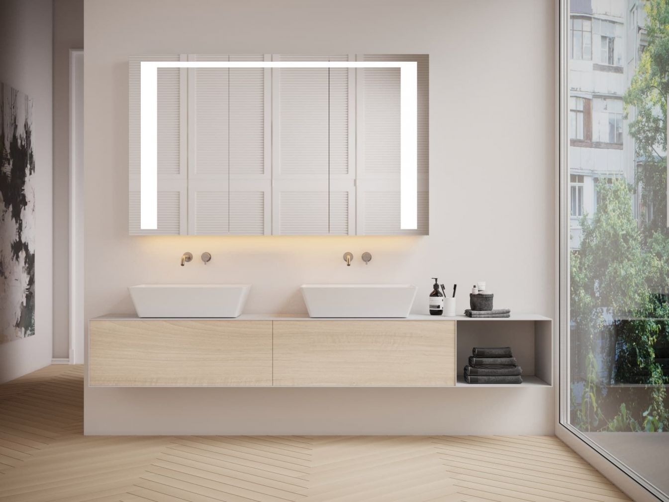 ALEA ein Spiegelschrank mit Beleuchtung  - Option Waschbeckenbeleuchtung