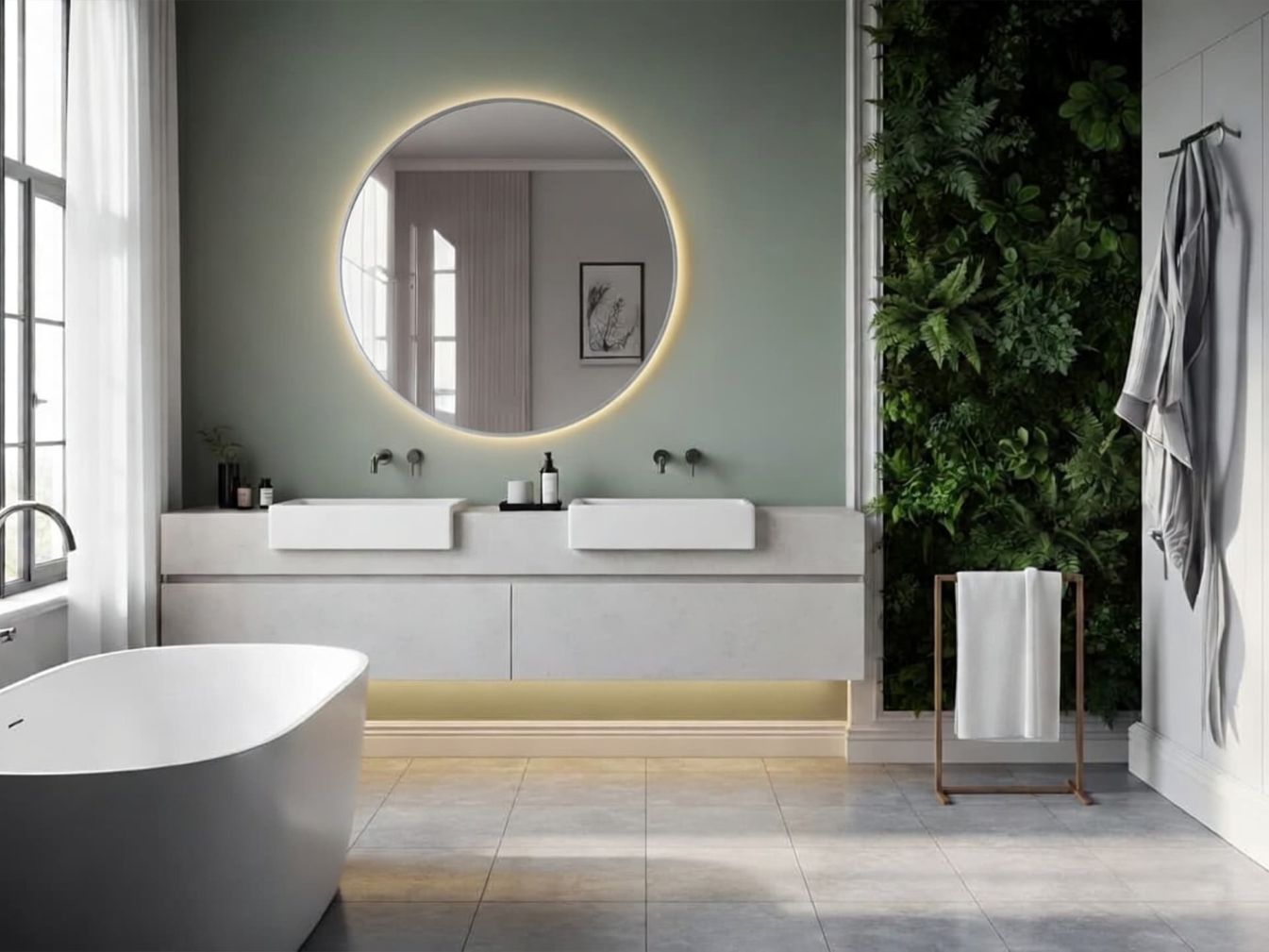 Preview: Kreisrunder Spiegel mit Alu-Rahmen und LED