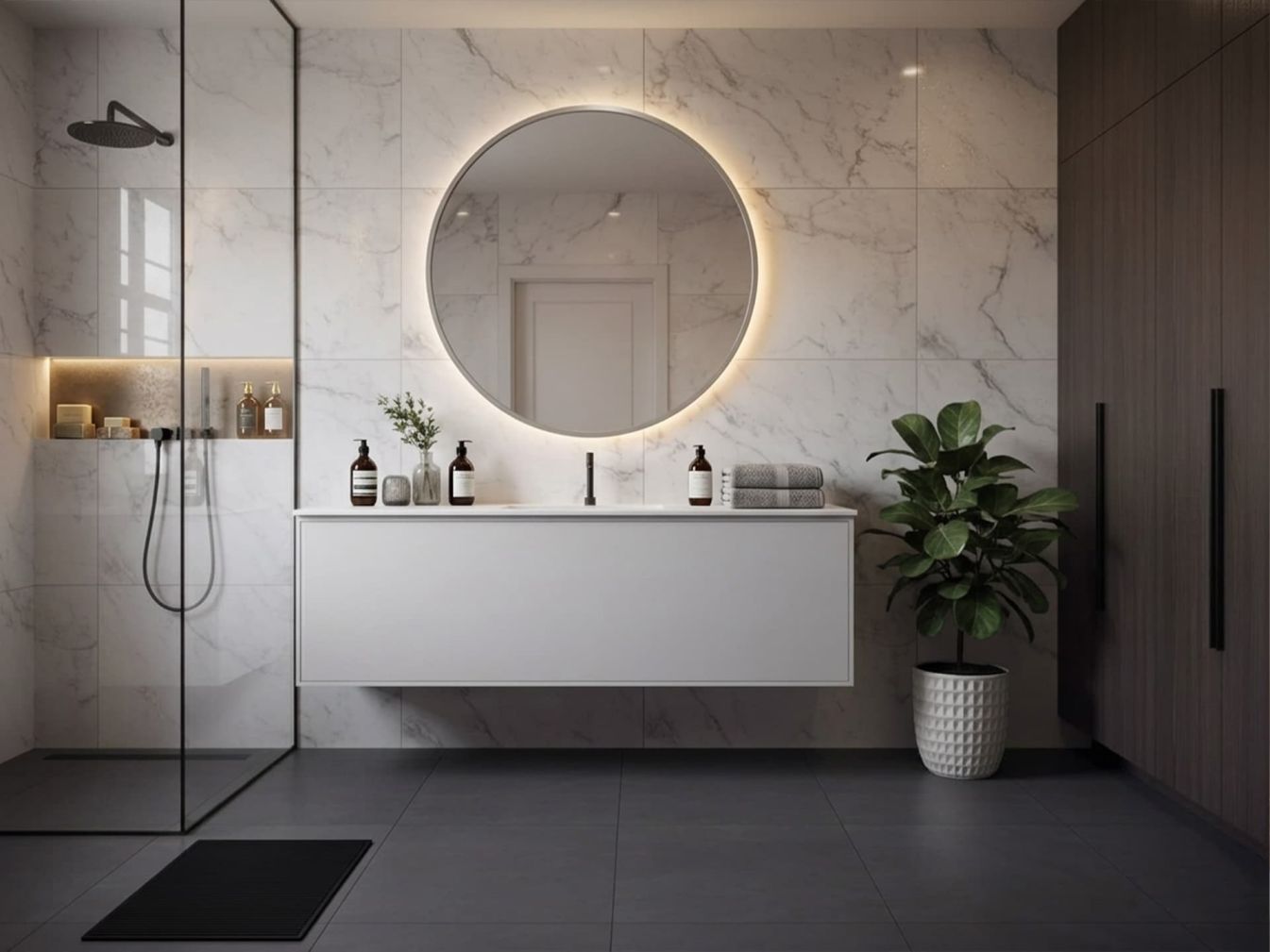 Preview: Kreisrunder Spiegel mit Alu-Rahmen und LED