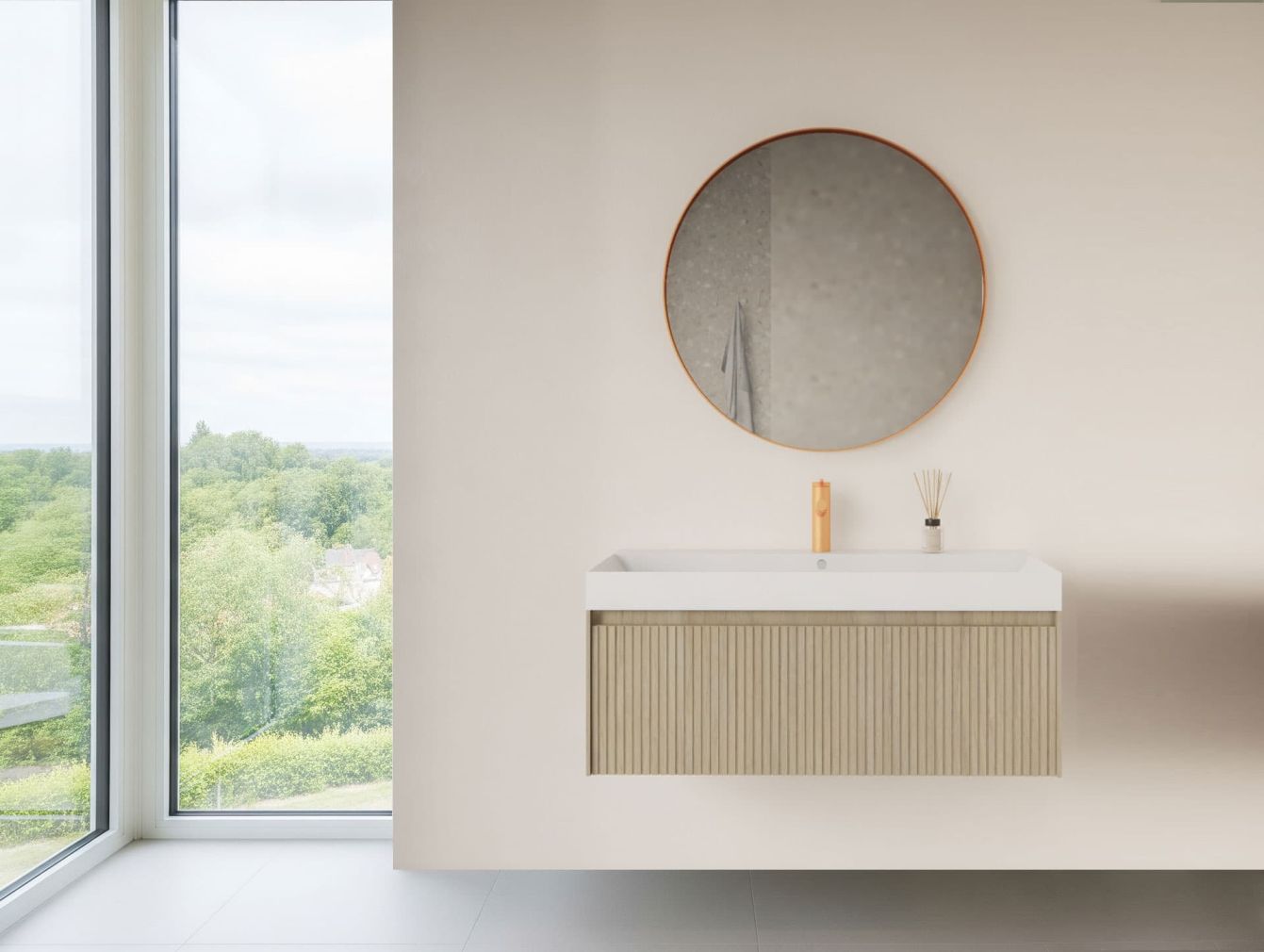 Asteri Spiegel ohne LED-Beleuchtung mit Rand in Rosé-Kupfer