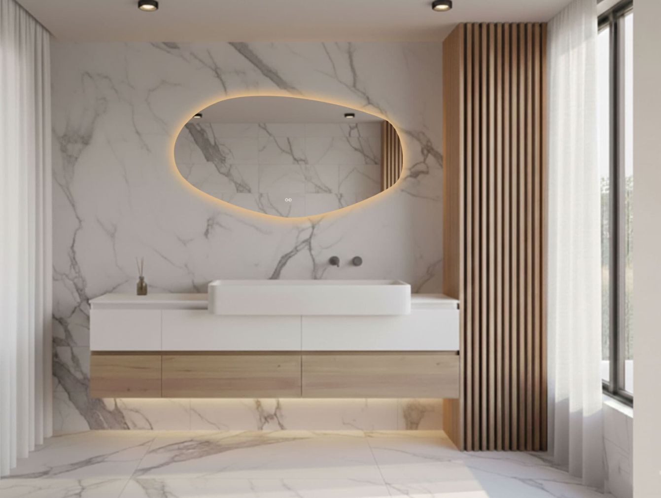 Preview: Badspiegel mit Sandstrahlung und Kosmetikspiegel