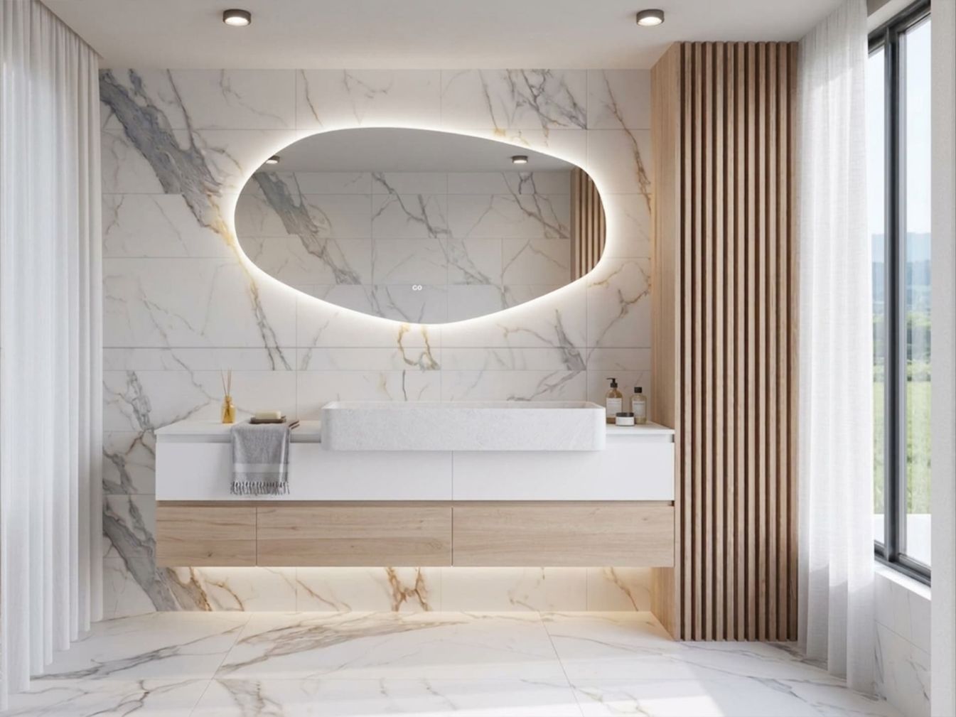 Preview: Badspiegel mit Sandstrahlung und Kosmetikspiegel