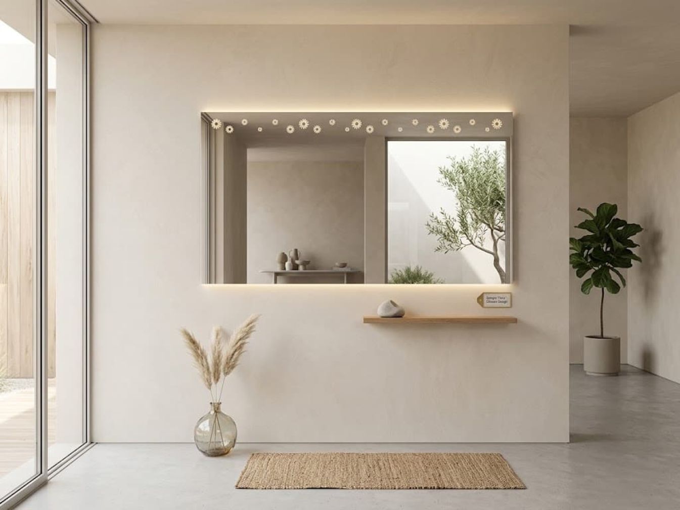 Preview: Badspiegel Flowers Warmweiß mit Option Waschbeckenlicht