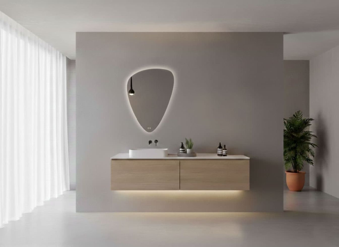 Preview: Badezimmerspiegel Gliss Frenzy mit organischer LED-Beleuchtung und Spiegelheizung