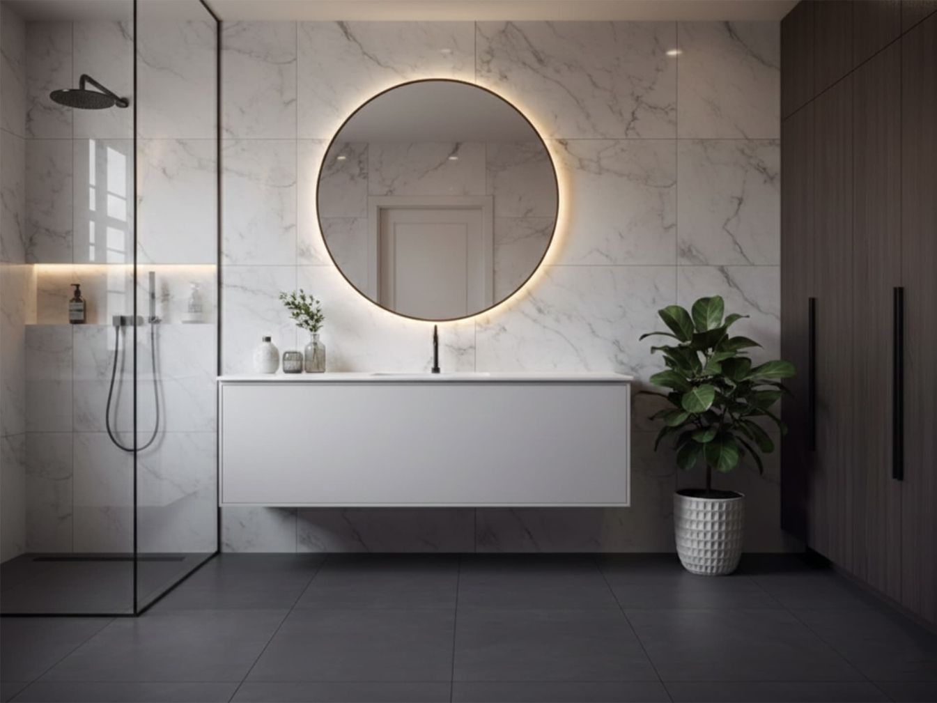 Preview: Kreisrunder Spiegel mit Alu-Rahmen und LED