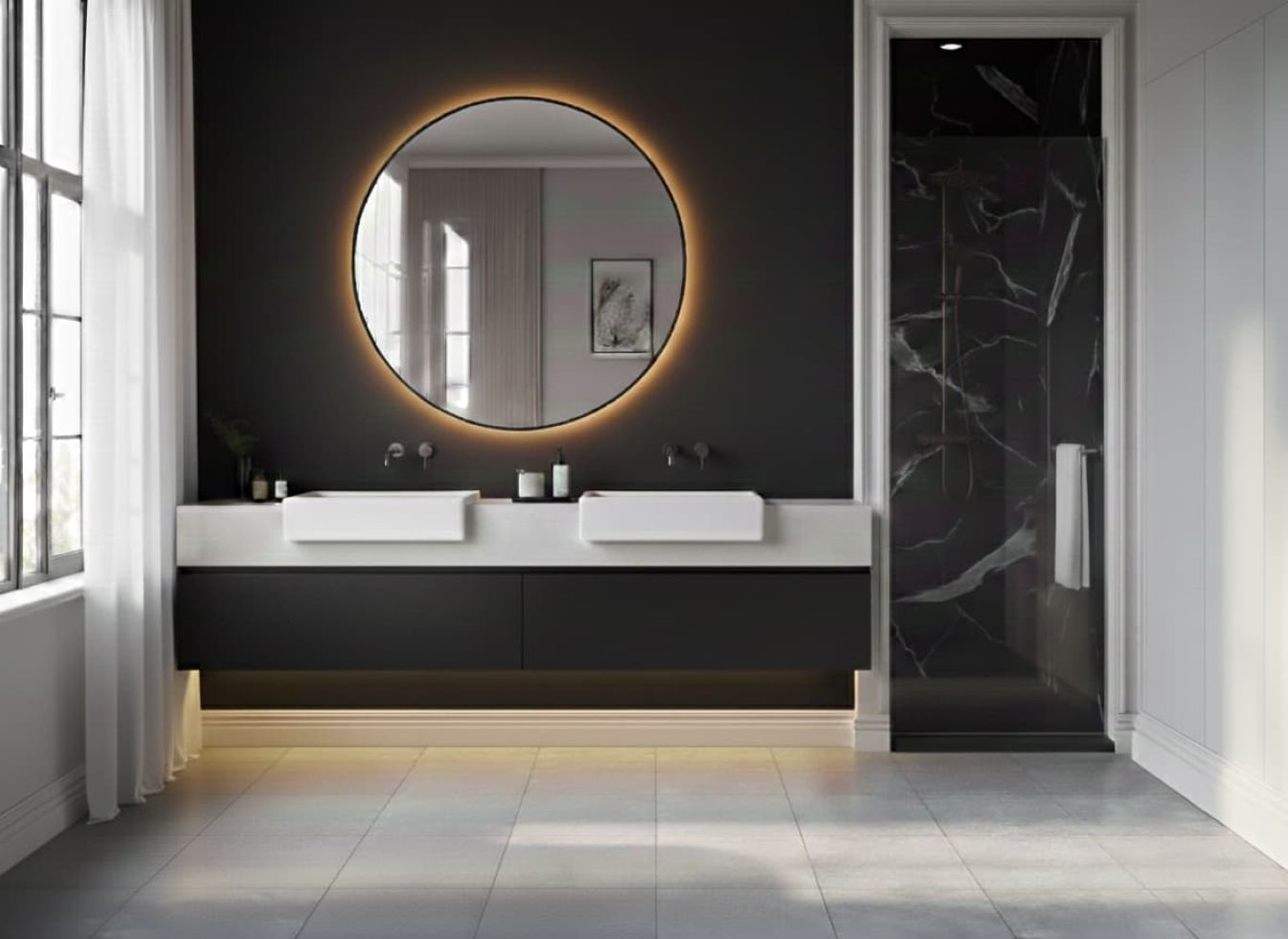 Kreisrunder Spiegel mit Alu-Rahmen und LED