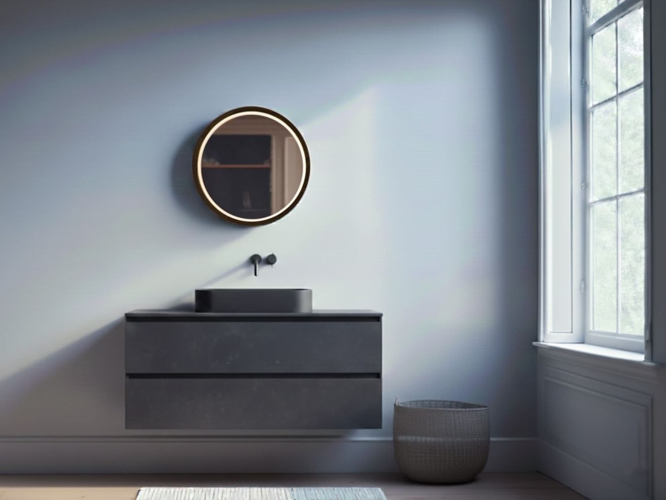 Runder Spiegel mit LED-Beleuchtung Slim Natural Dark