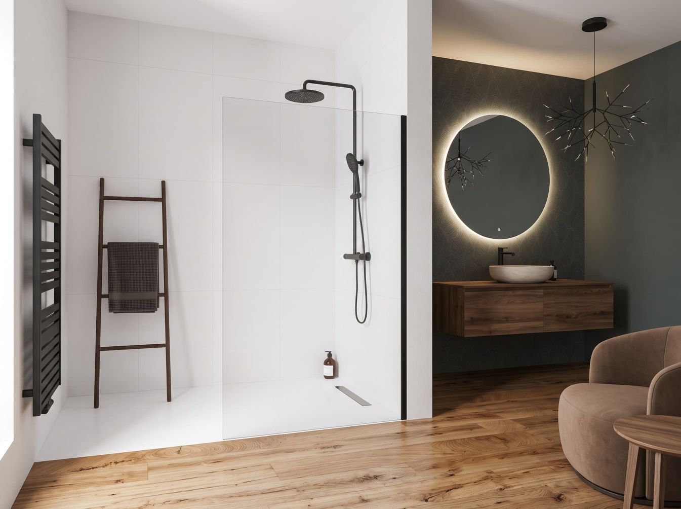 Preview: Duschwand - Dusche - 10 mm ESG Glas - Klarglas - Schwarze Profile