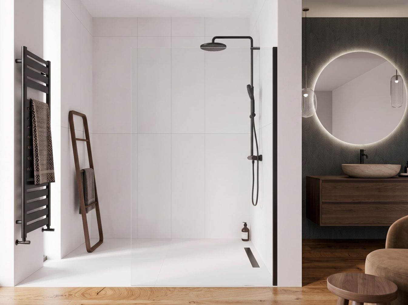 Duschwand - Dusche - 10 mm ESG Glas - Klarglas - Schwarze Profile