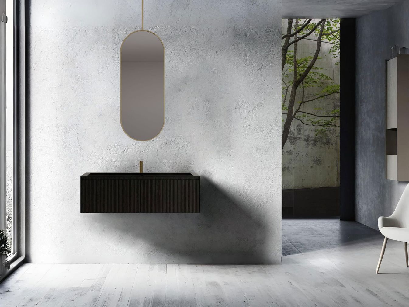 Preview: Halo Spiegel 90x40 cm mit Deckenhalterung