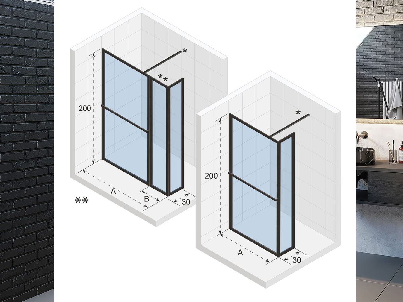 Preview: Lucid 402, feste Duschwände aus Klarglas für Walk-In-Dusche