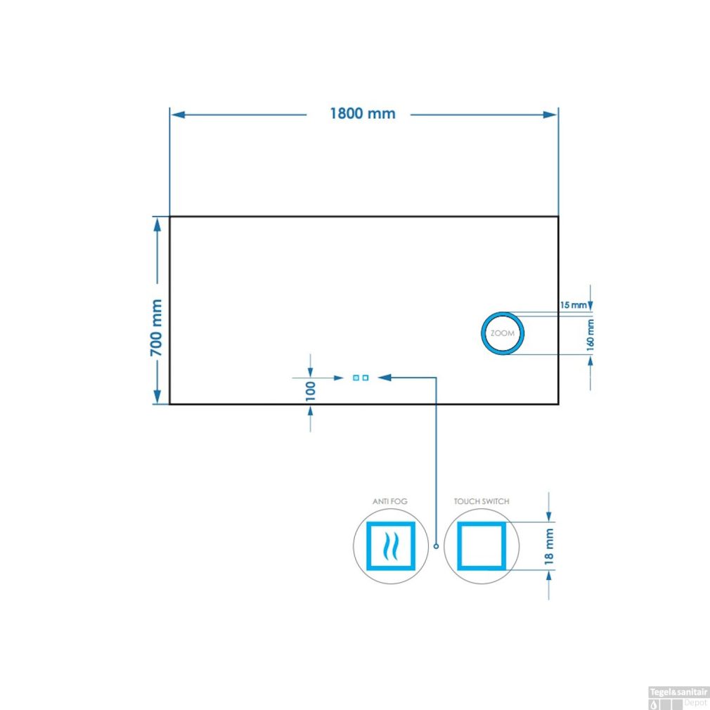 Gliss Design Lumin Rechteckspiegel inkl. Spiegelheizung, Rasierspiegel und indirekter LED-Beleuchtung rundum