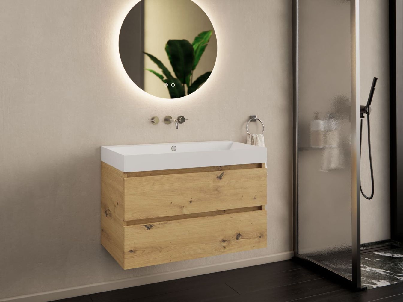 Badmöbel-Set Milan mit Waschtisch 140 cm / Artisan Oak