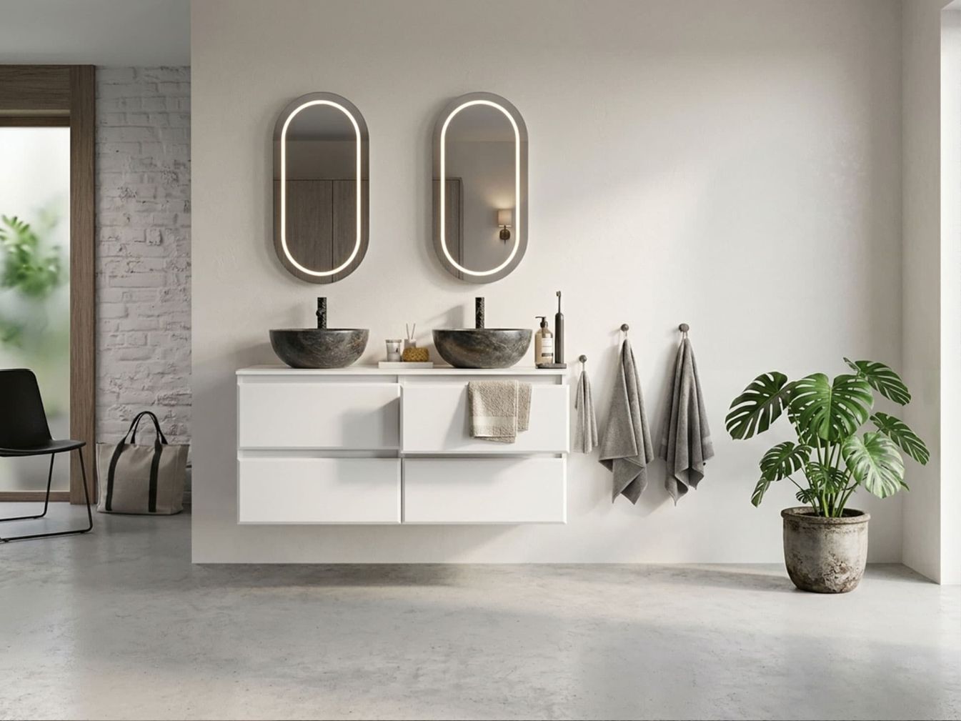 Preview: Premium Oval -  Spiegelschrank - Licht an