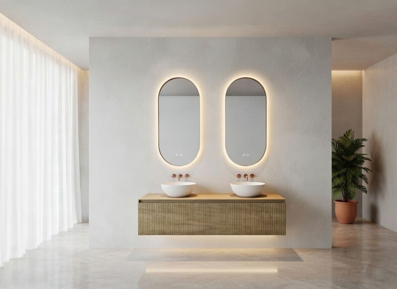 Spiegel Aura Kupfer Oval mit LED und Spiegelheizung