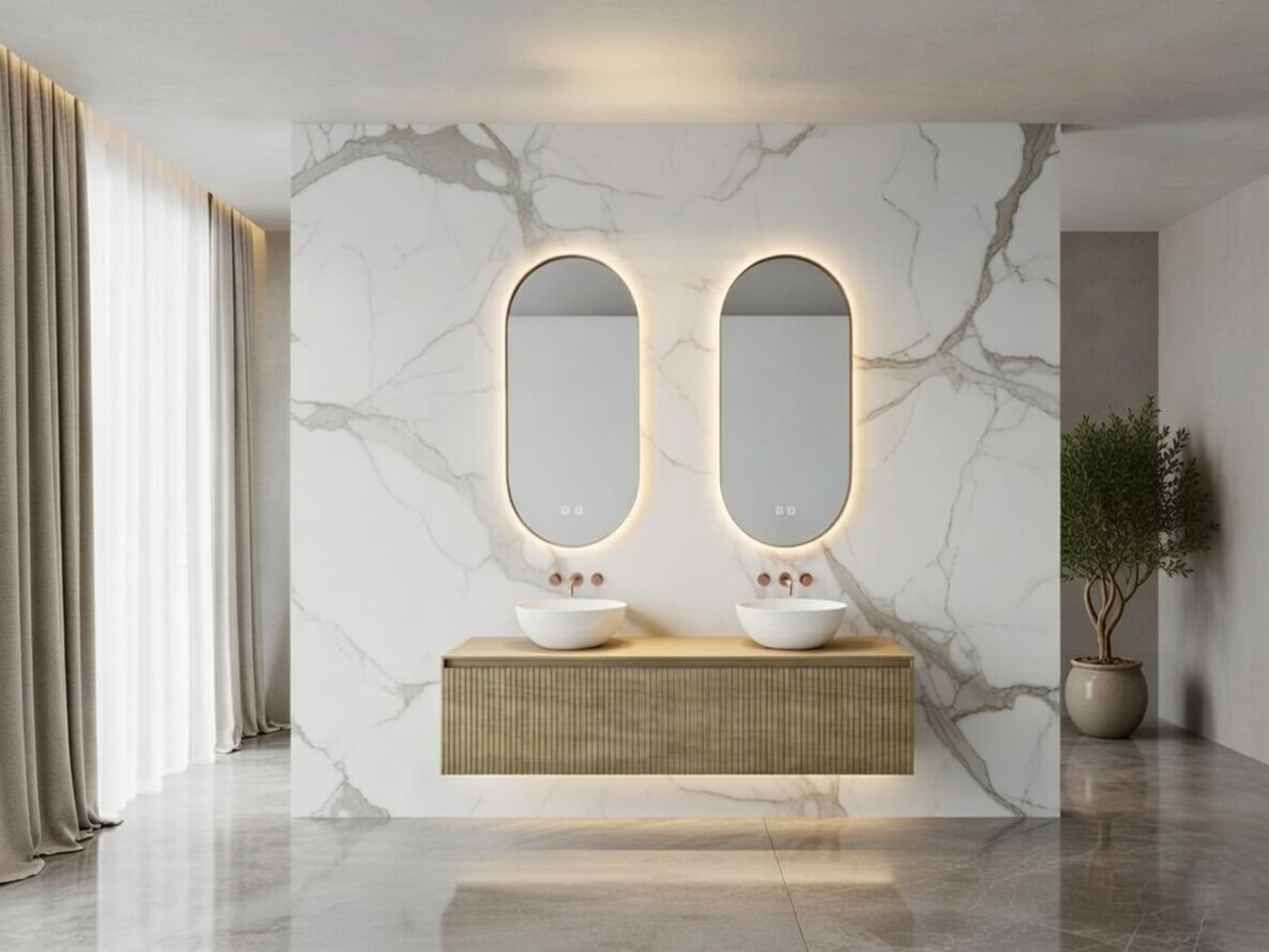 Spiegel Aura Kupfer Oval mit LED und Spiegelheizung