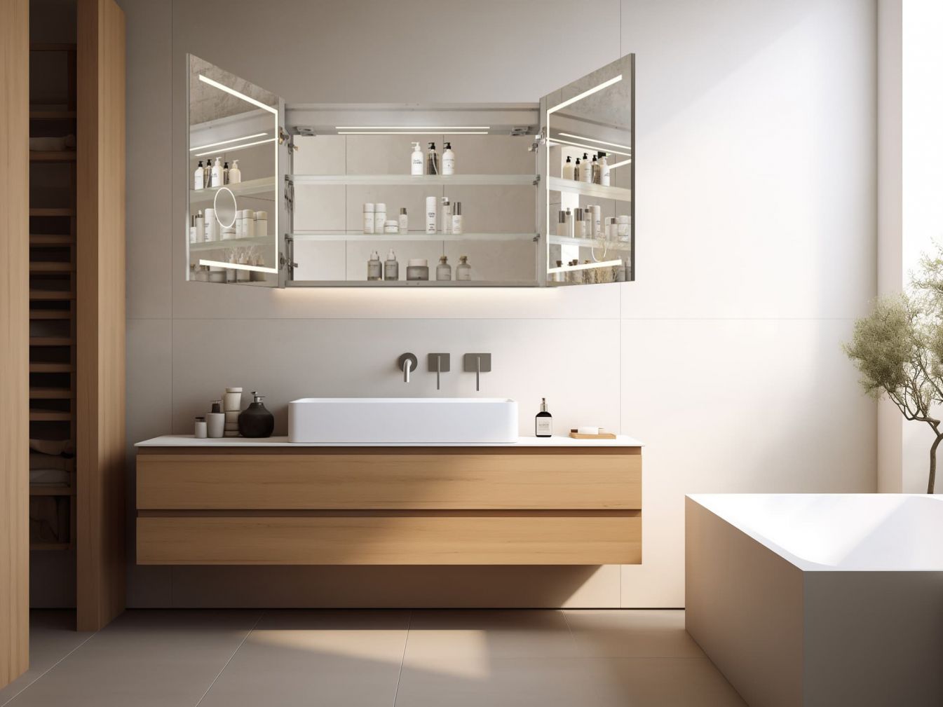 Badezimmerspiegelschrank aus Aluminium AURORA - Waschbeckenlicht