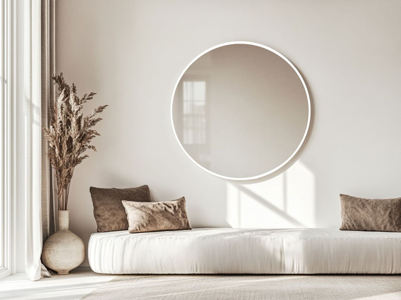 Spiegel rund mit Alurahmen weiß - White Pearl