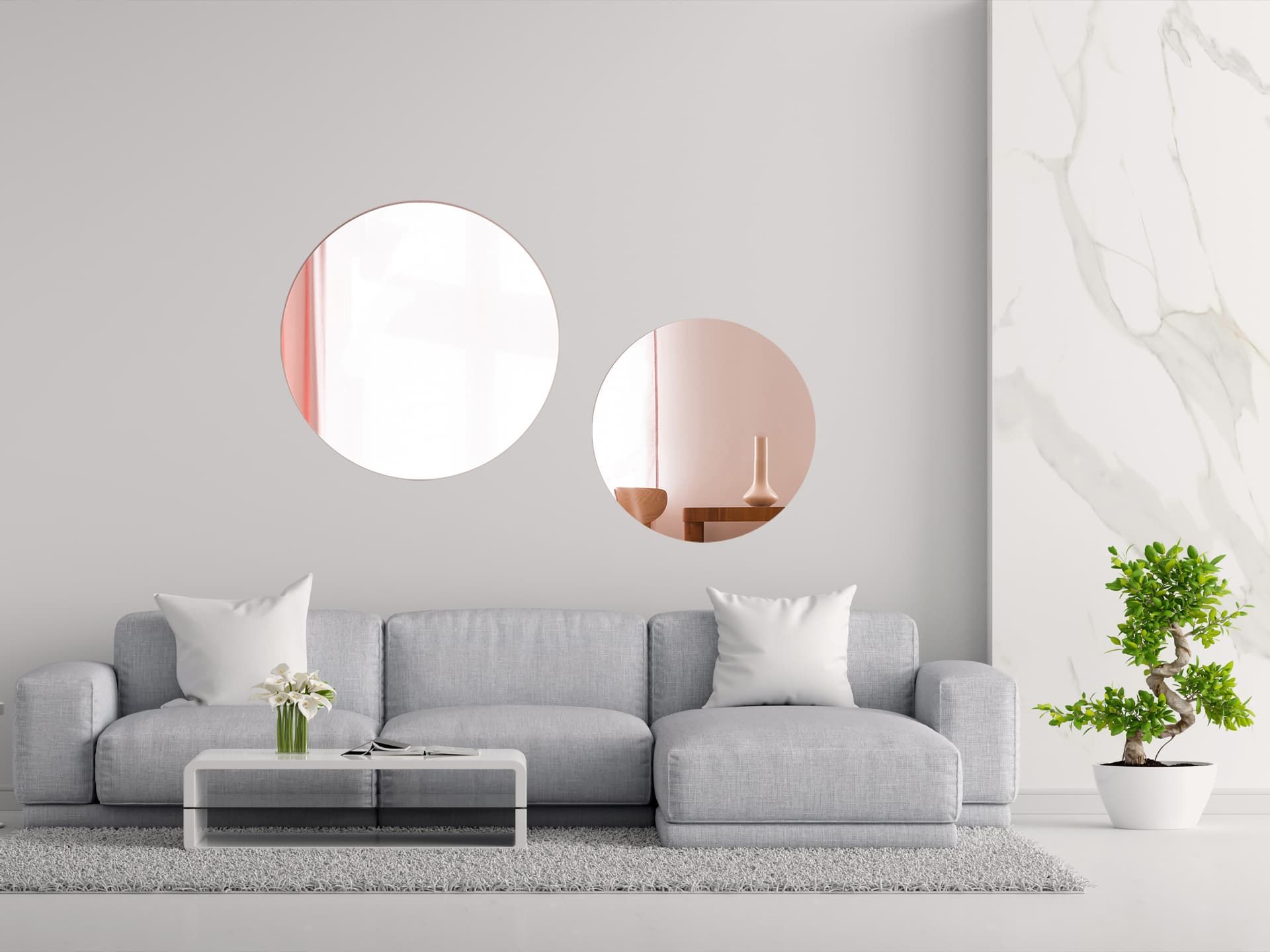 Kreisrunder Spiegel in Rose – Gold farbigem Kristallglas