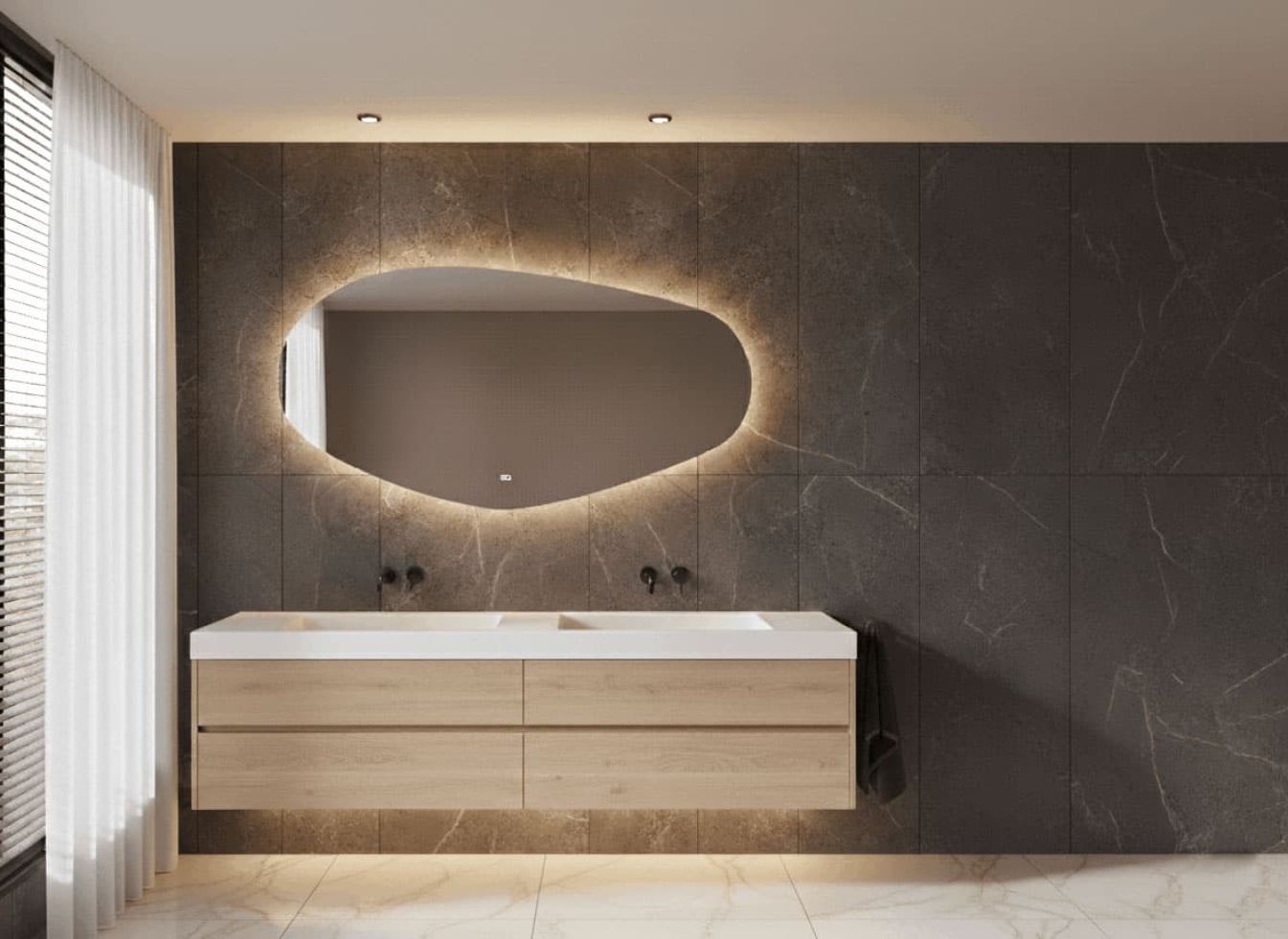 Badspiegel mit Sandstrahlung und Kosmetikspiegel 3 Fach