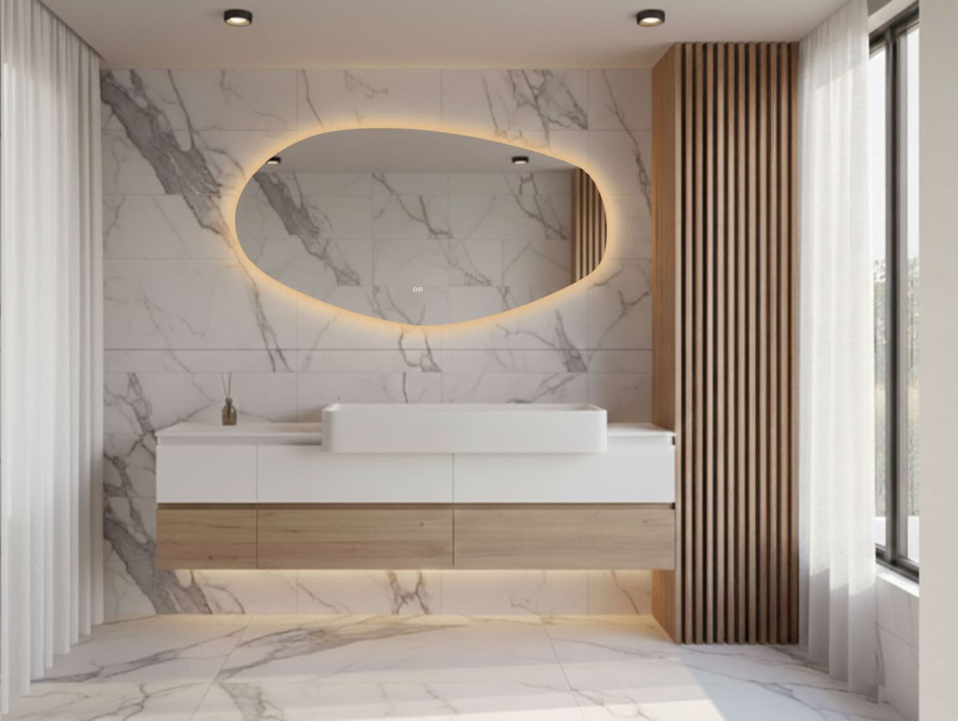 Badspiegel mit Sandstrahlung und Kosmetikspiegel