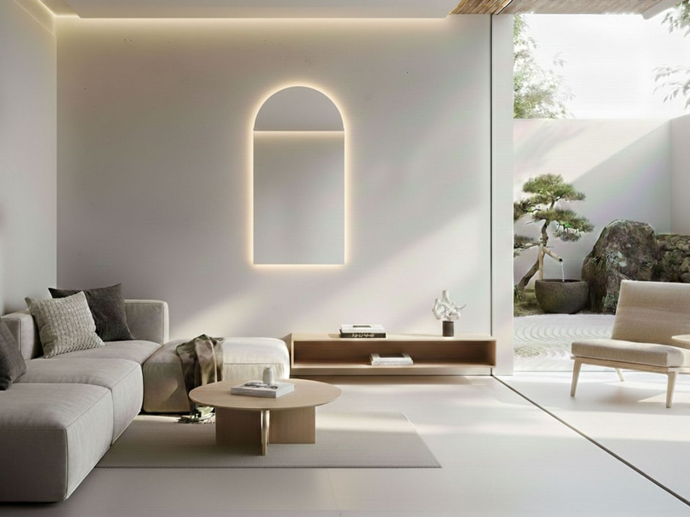 Bogenspiegel nach Maß mit LED und Waschbeckenbeleuchtung