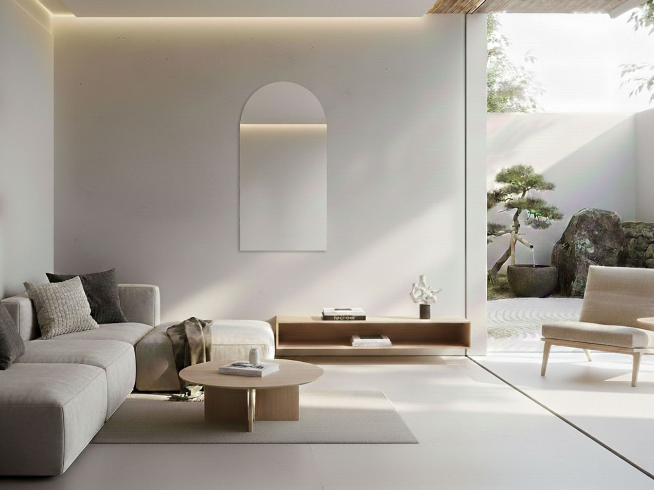 Bogenspiegel nach Maß mit LED und Waschbeckenbeleuchtung