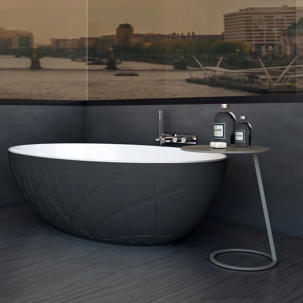 Freistehende Design Badewanne LEO Mineralguss - schwarz