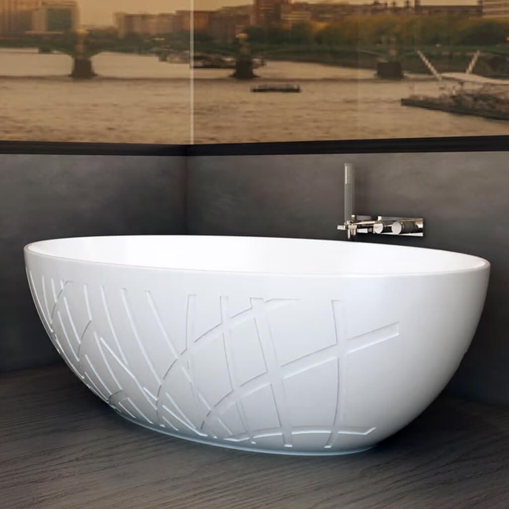 Freistehende Design Badewanne LEO Mineralguss