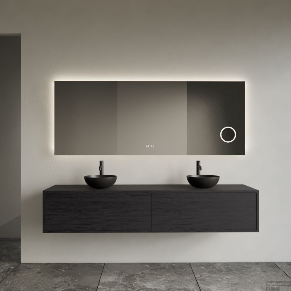 Gliss Design Lumin Rechteckspiegel inkl. Spiegelheizung, Rasierspiegel und indirekter LED-Beleuchtung rundum