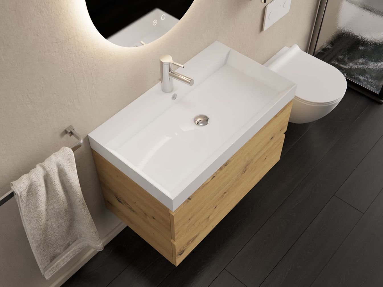 Badmöbel-Set Milan mit Waschtisch 140 cm / Artisan Oak