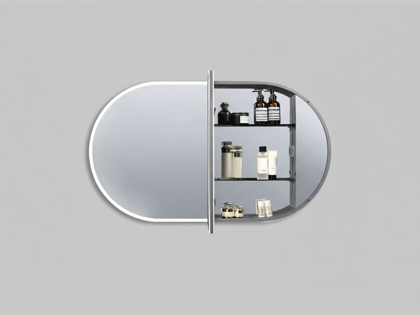 Premium Oval - Premium Spiegelschrank horizontal in schwarz