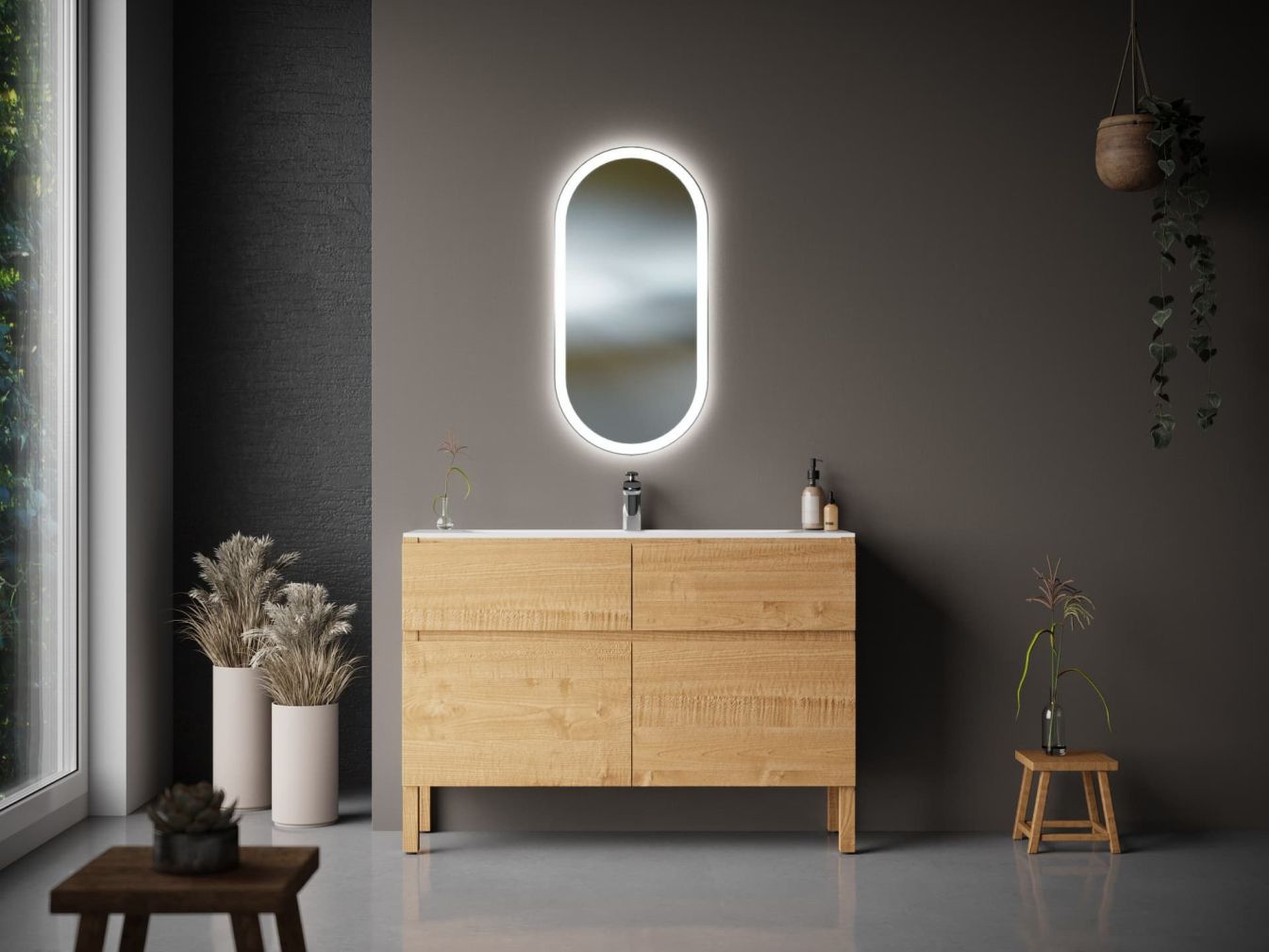 Ovaler Spiegel Kalisto mit Sandstarhlung und LED