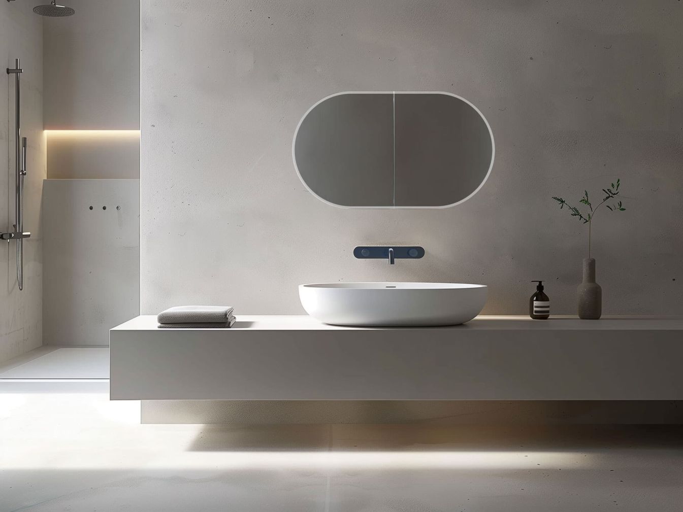 Premium Oval - Premium Spiegelschrank horizontal in schwarz