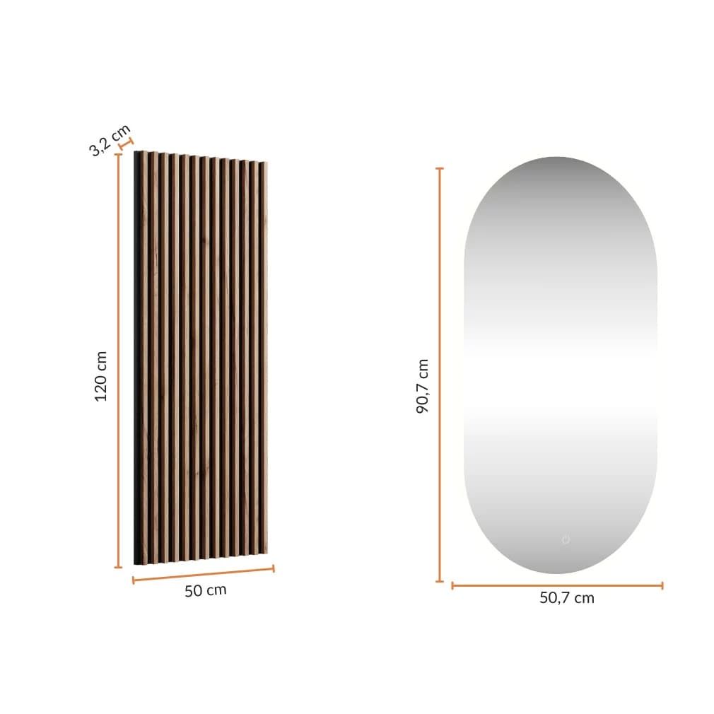 Flurgarderobe 100 cm mit Wandpaneele und Spiegel ohne LED-Beleuchtung weiß