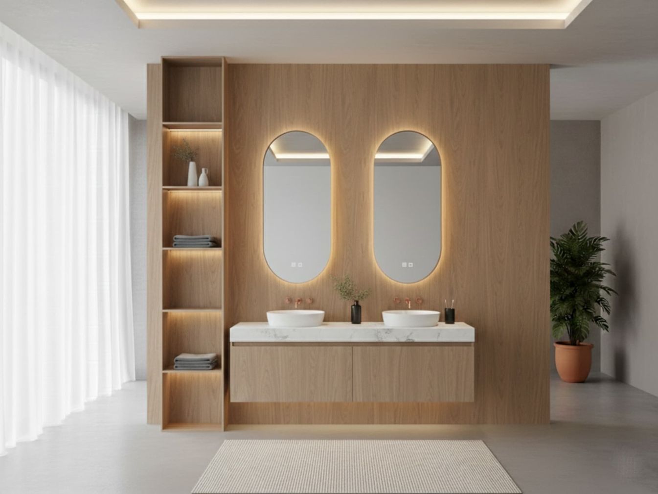 Spiegel Aura Kupfer Oval mit LED und Spiegelheizung