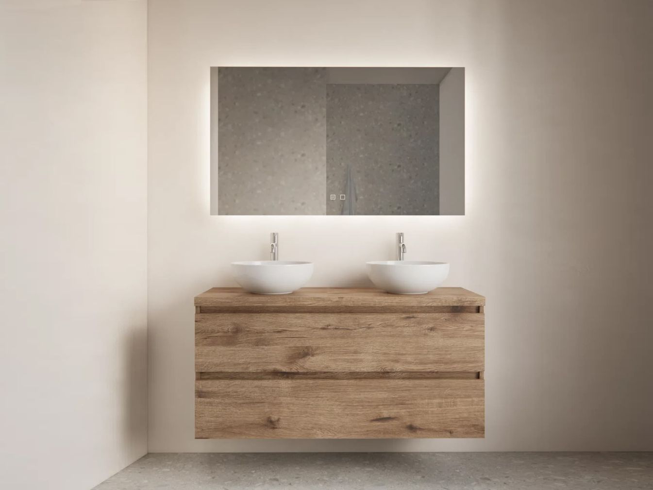 Spiegelglanz-Design, LED-Hintergrundbeleuchtung,und Spiegelheizung