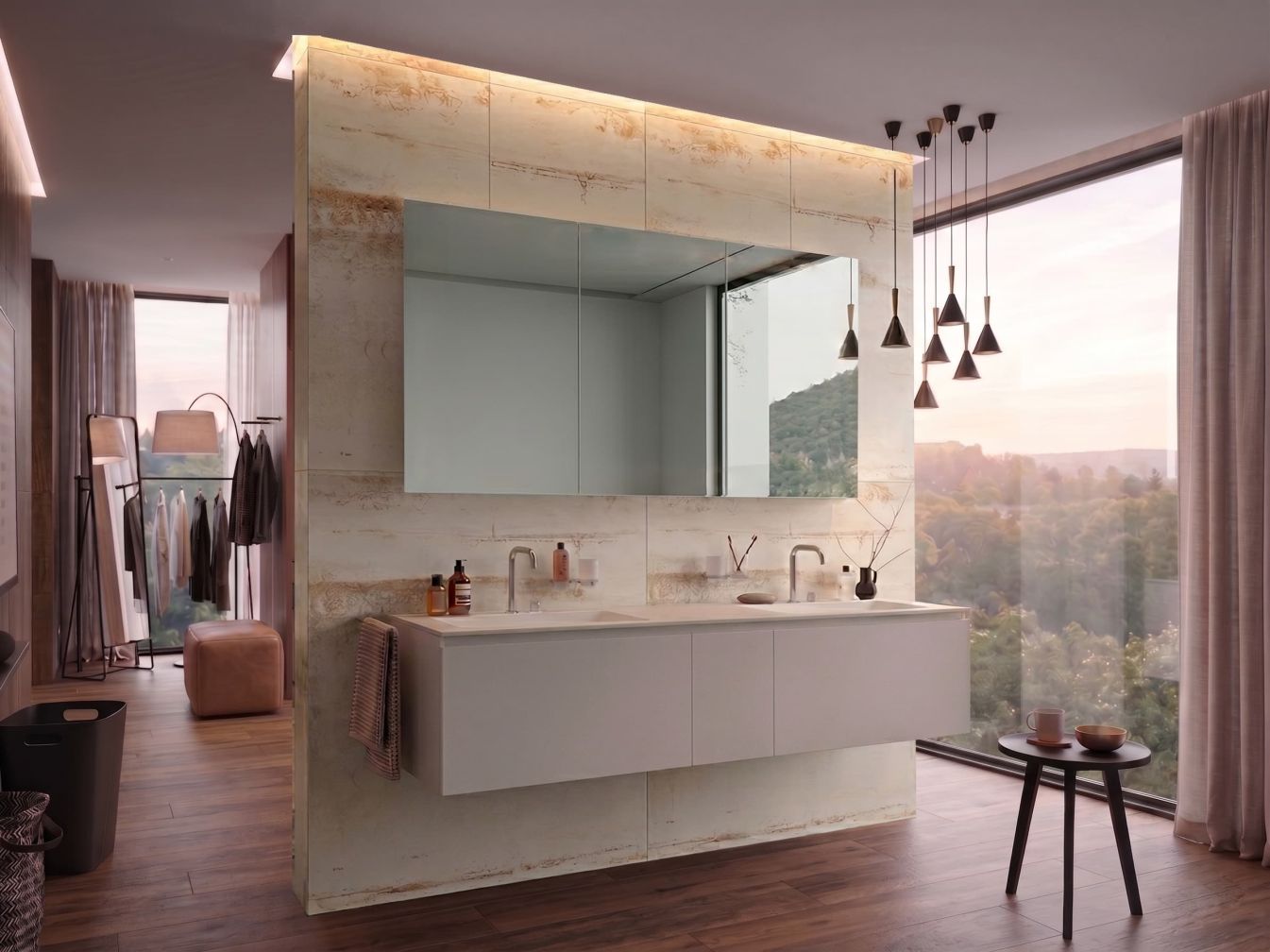 Spiegelschrank mit Waschbecken Beleuchtung