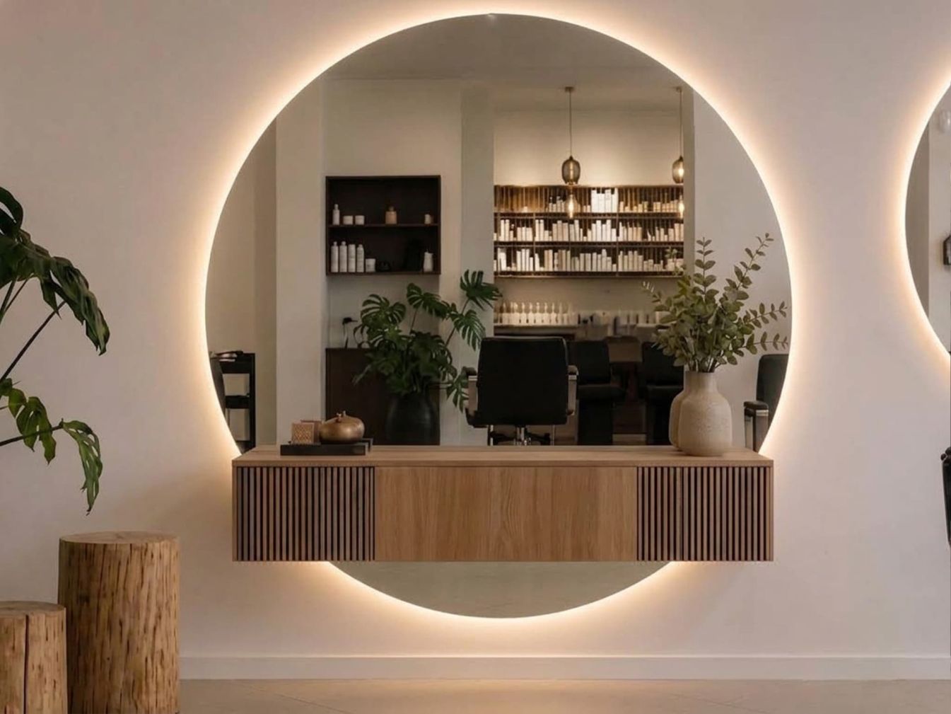 2-teiliger runder LED-Friseurspiegel mit Beleuchtung