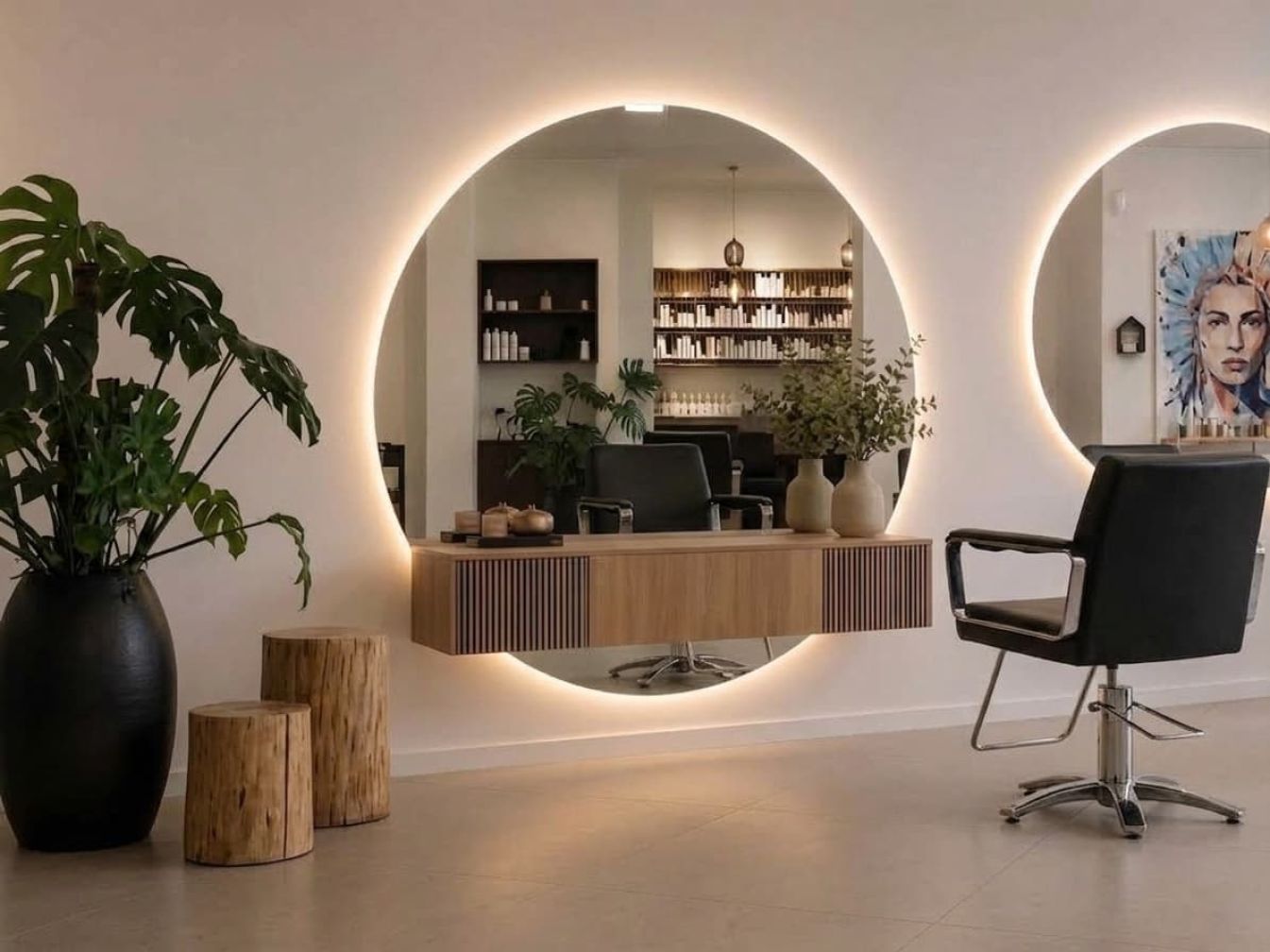 2-teiliger runder LED-Friseurspiegel mit Beleuchtung