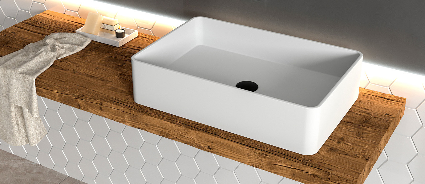 Aufsatzwaschbecken Rechteck PB2012 aus Mineralguss Pure Acrylic