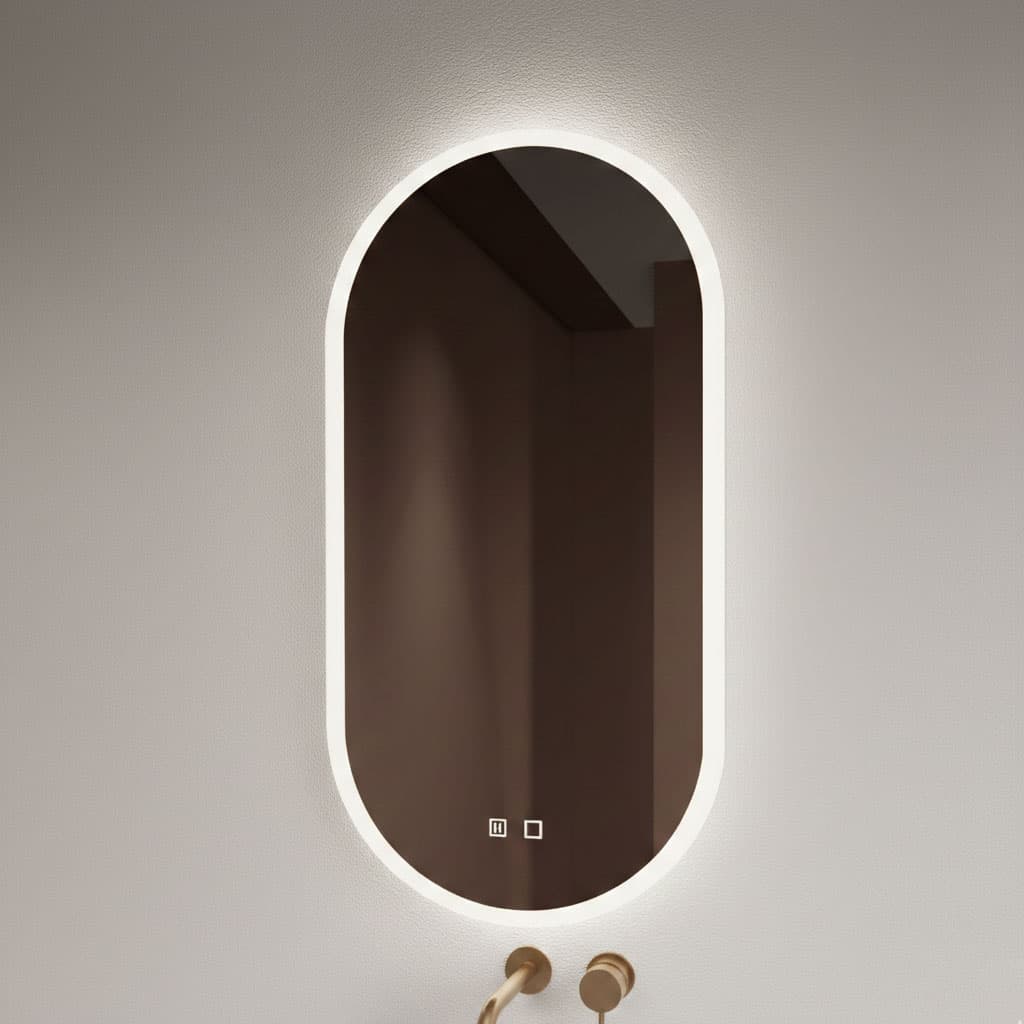 Gliss Design Orion Ovaler Vertikalspiegel mit LED-Beleuchtung und Spiegelheizung