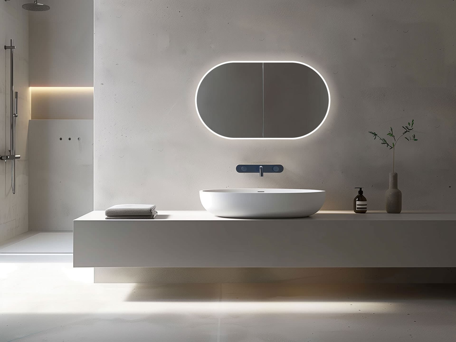 Ovaler Spiegelschrank Licht an