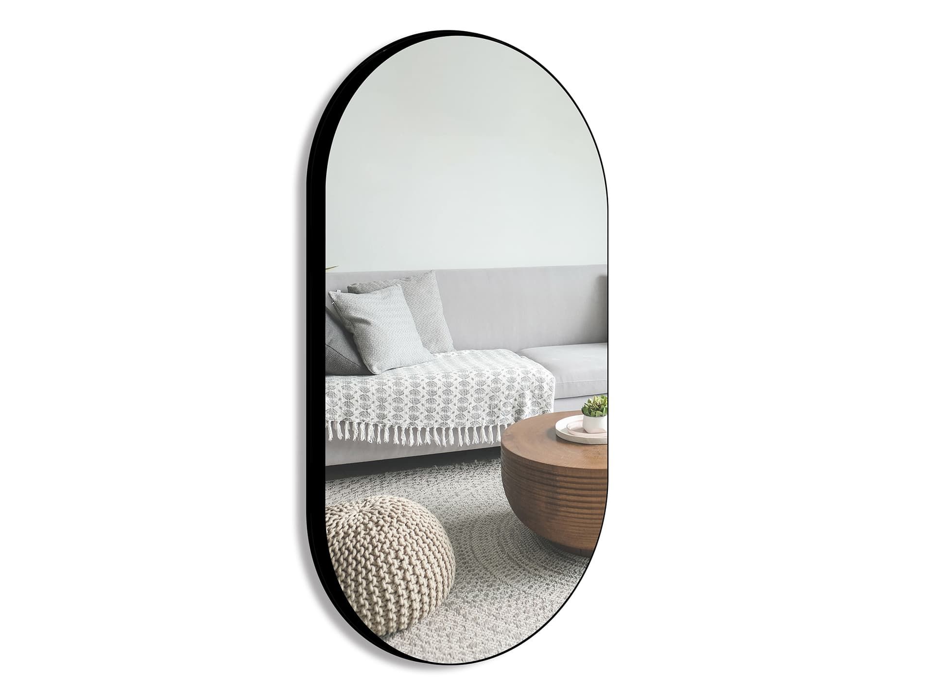 Ovaler Spiegel mit Alu schwarz - 50 x 80 cm